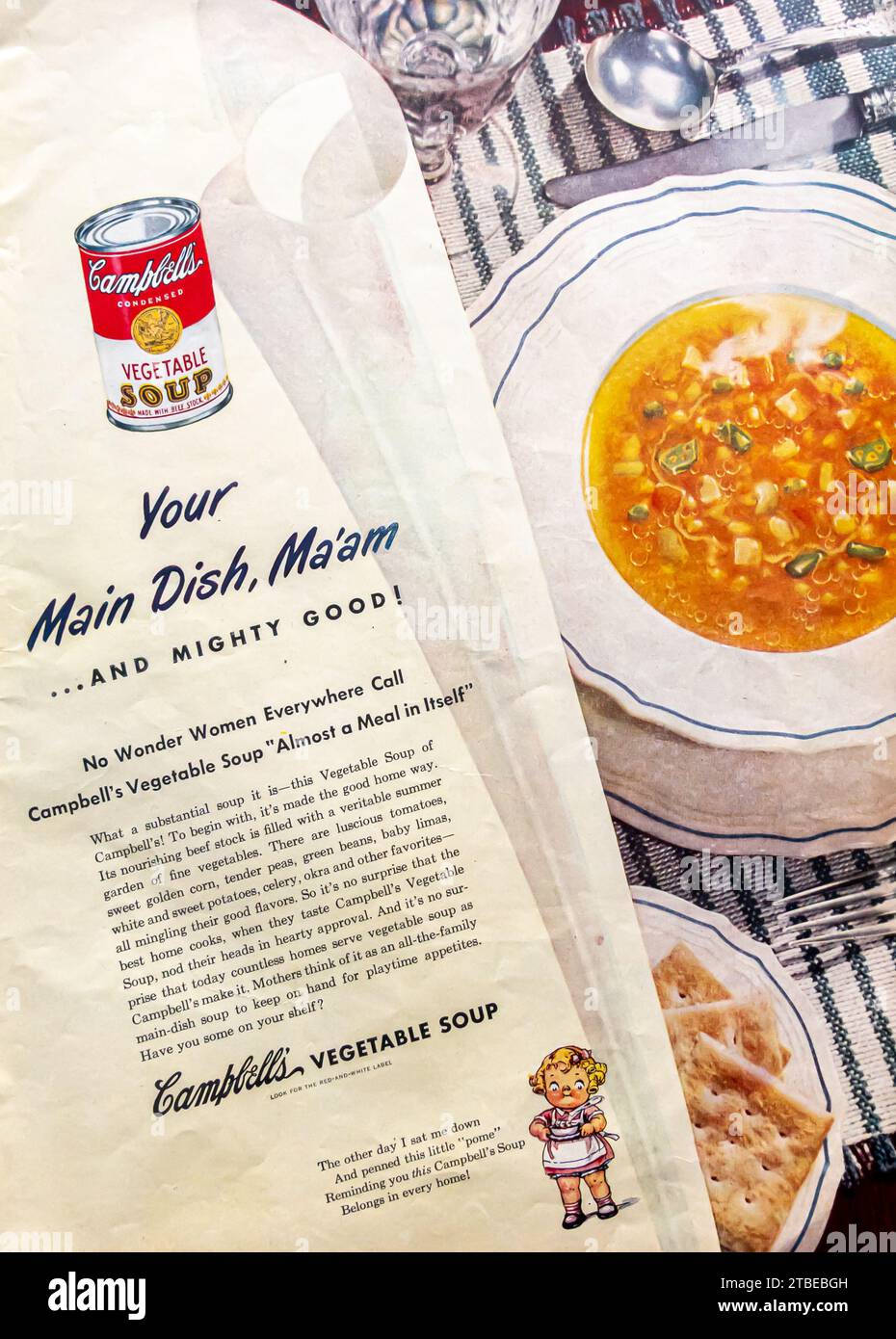 1947 Werbung für Campbell's Gemüsesuppe Stockfoto