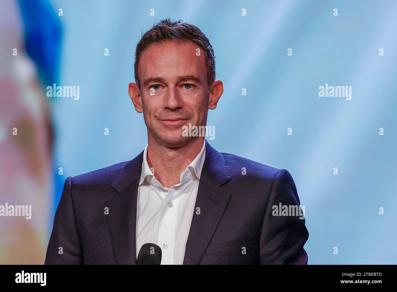 Filippo Volandri ist ein italienischer Tennistrainer, Fernsehkommentator und ehemaliger Tennisspieler. Der Kapitän, der die italienische Tennismannschaft während der neunten Ausgabe der Gazzetta Sports Awards zum Sieg im Davis Cup führte, der Preisverleihung für Sportstars, die von La Gazzetta dello Sport in Neapel am 6. Dezember 2023 an Bord der MSC Fantasia organisiert wurde. Stockfoto