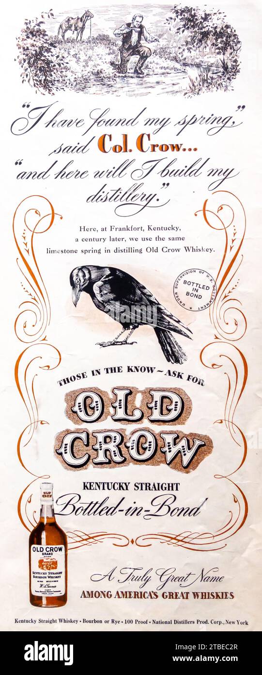 1947 Old Crow Whiskey Ad Stockfoto