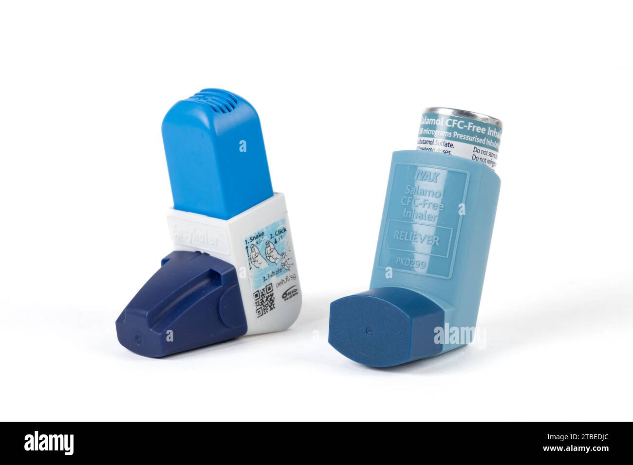 Asthma-Inhalatoren MDI (Dosierinhalatoren) und DPI (Trockenpulver-Inhalatoren) Stockfoto