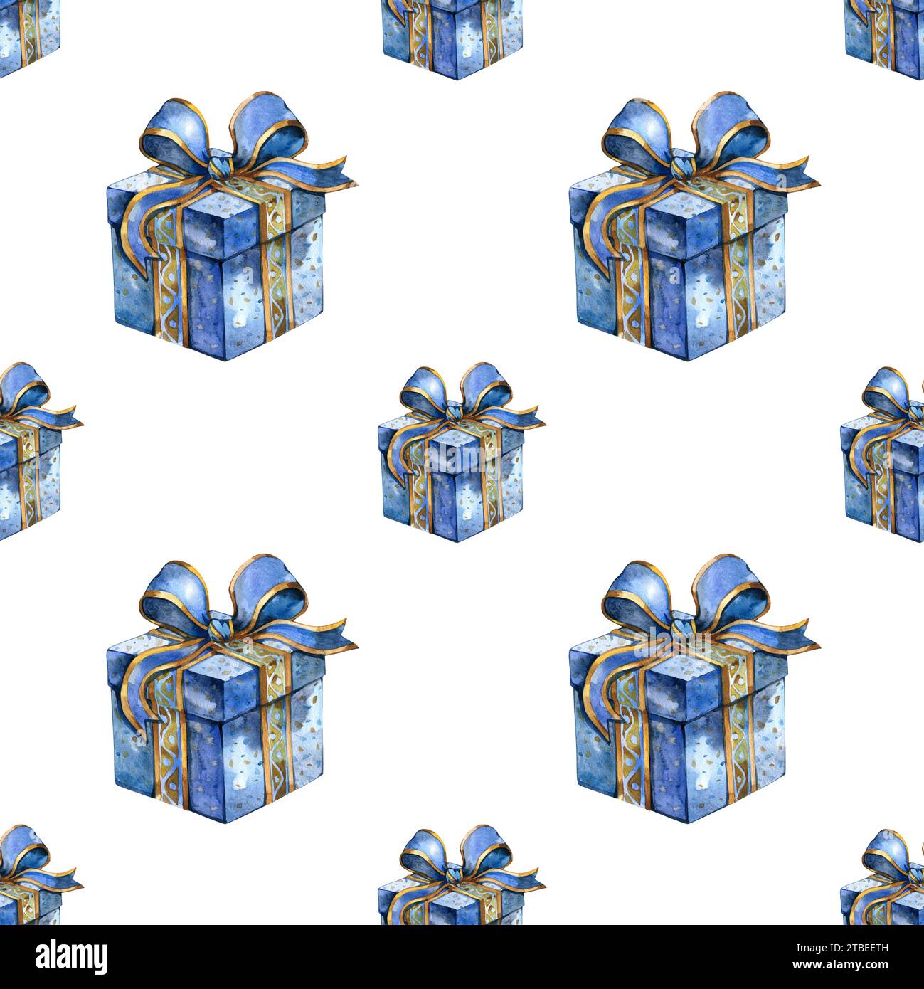 Nahtloses Aquarellmuster der weihnachtsgeschenkbox, nahtloses Muster. Weihnachtsgeschenke mit Aquarellen. Stockfoto