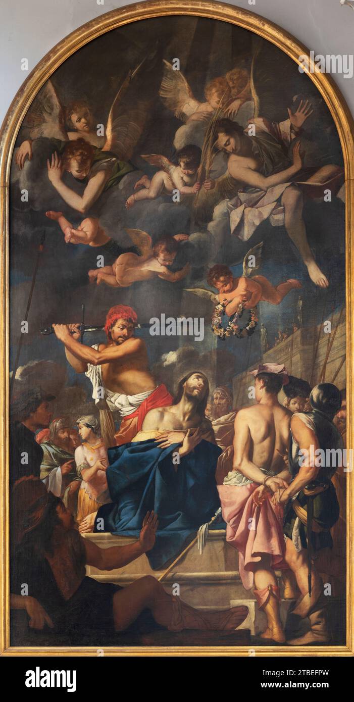 VICENZA, ITALIEN - 7. NOVEMBER 2023: Das Gemälde der Enthauptung des Heiligen Jakobus der größere in der Kirche Chiesa di San Giacomo Maggiore Stockfoto