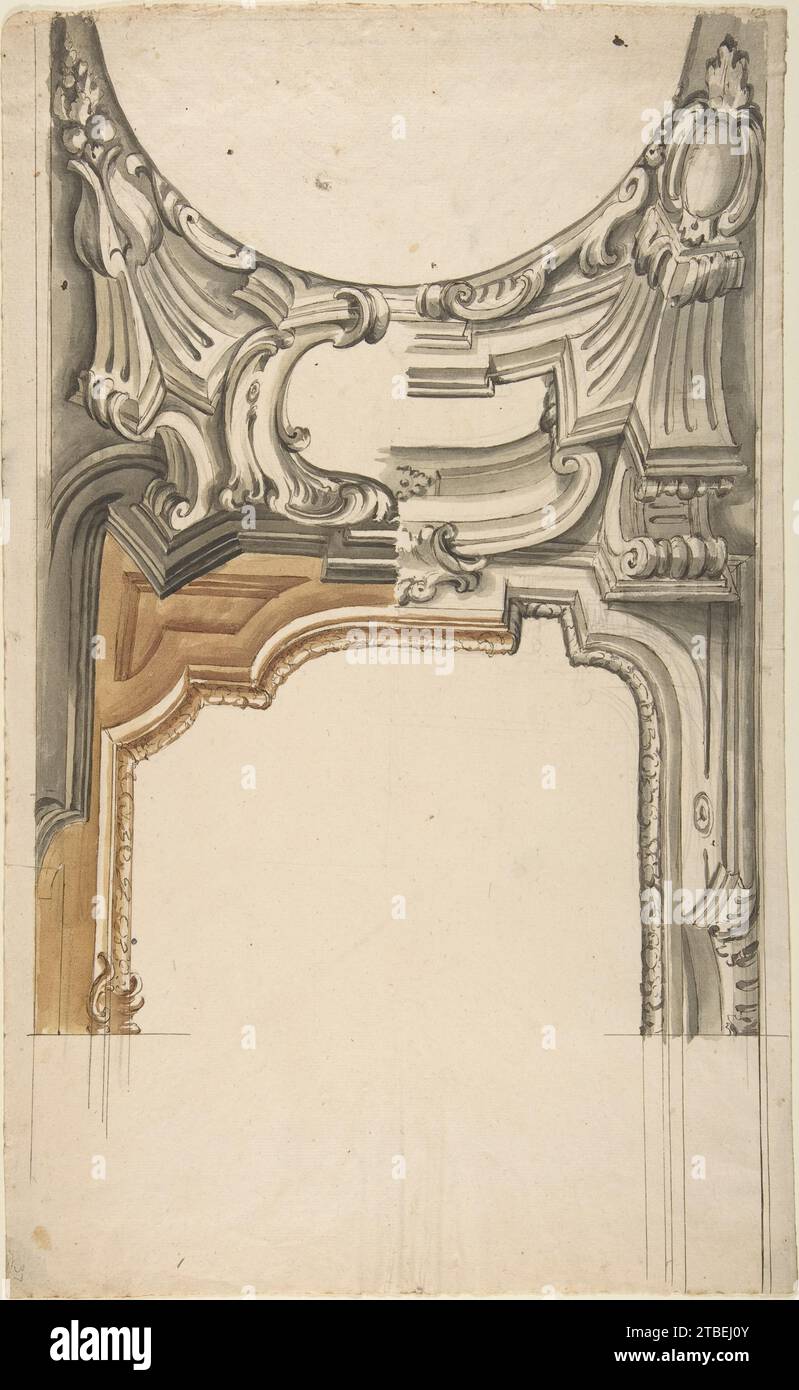Zwei alternative Entwürfe für eine Dekoration über einer bogenförmigen Öffnung mit einer Ornamental Cove 1965 von Anonymous, Italienisch, Piemontesisch, 18. Jahrhundert Stockfoto