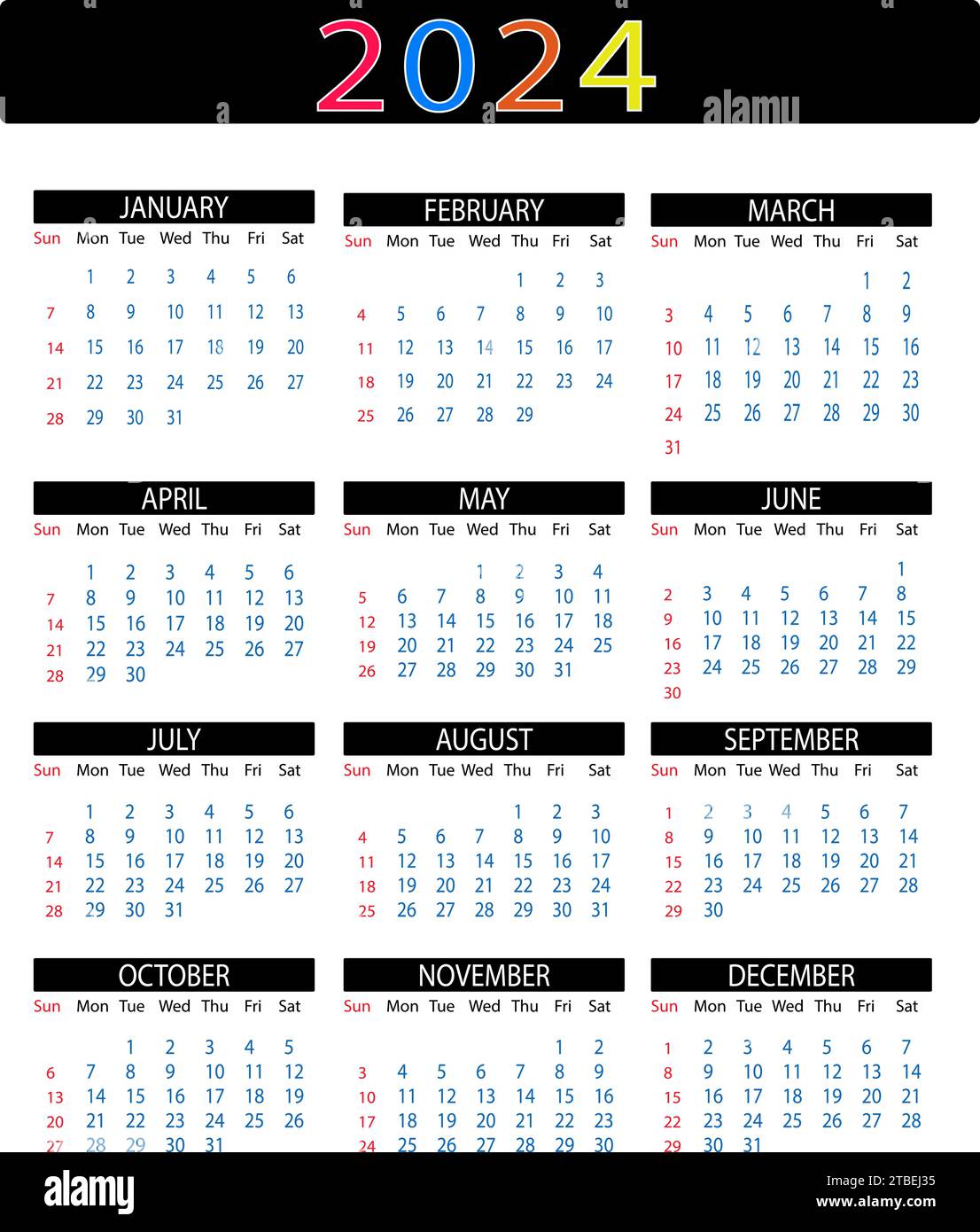 Kalender 2024 Happy New Year 2024 Design Illustrationen, Premium Vektor