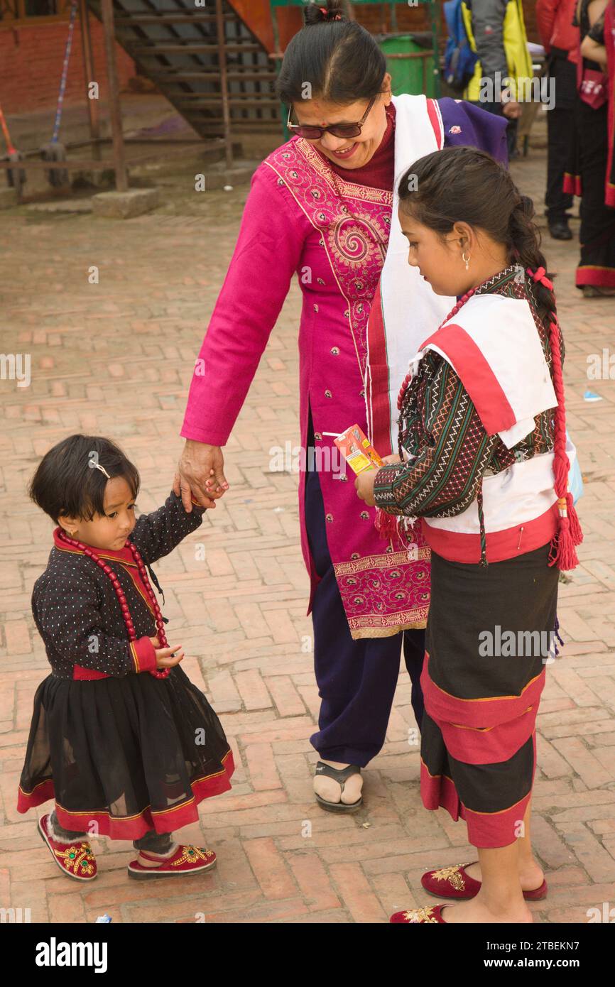 Nepal, Kathmandu, Tihar Festival, Familie, Menschen, Stockfoto