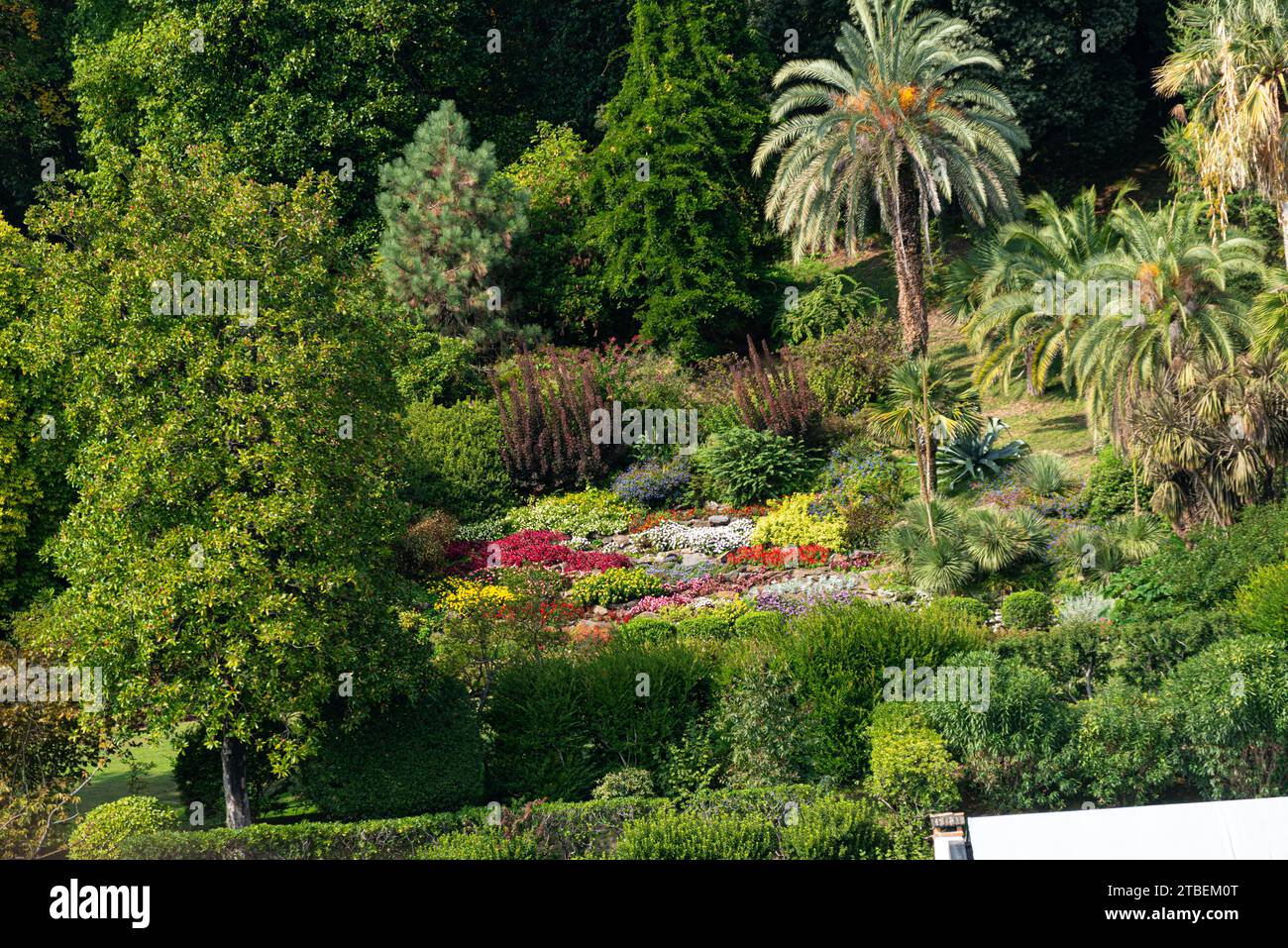 Farbenfroher Garten in Como, Italien Stockfoto