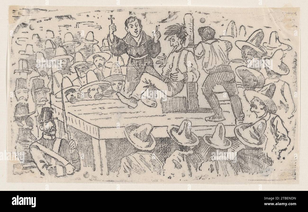 Ein Mann, der auf dem Stadtplatz in Mixalco 1930 von Jose Guadalupe Posada hingerichtet wurde Stockfoto