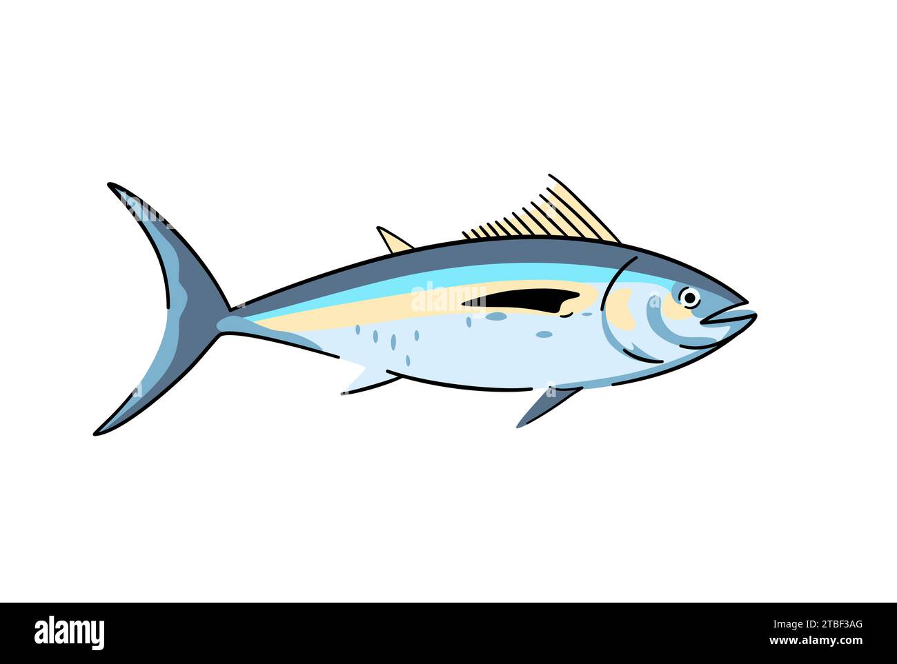 Thunfisch. Kommerzieller Fisch mit Meeresfrüchten. Isoliertes Konstruktionselement. Vektorabbildung Stock Vektor