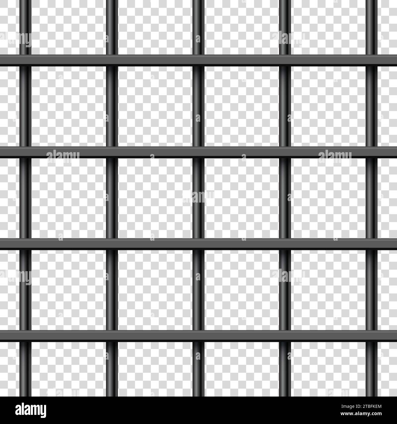 Schwarze, realistische Metallgitter. Detaillierter Gefängniskäfig, eiserner Zaun im Gefängnis. Kriminelles Hintergrundmodell. Vektordarstellung Stock Vektor