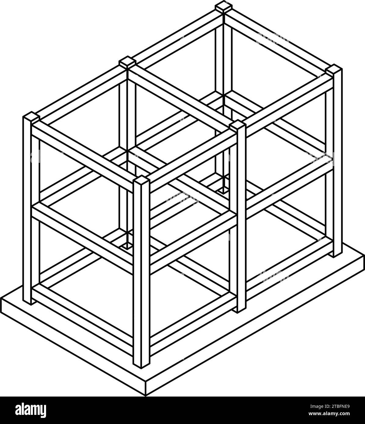 Stahlbeton (RC) Rahmenkonstruktion, Isometrische Abbildungen von Gebäudestrukturen, Vektorillustration Stock Vektor