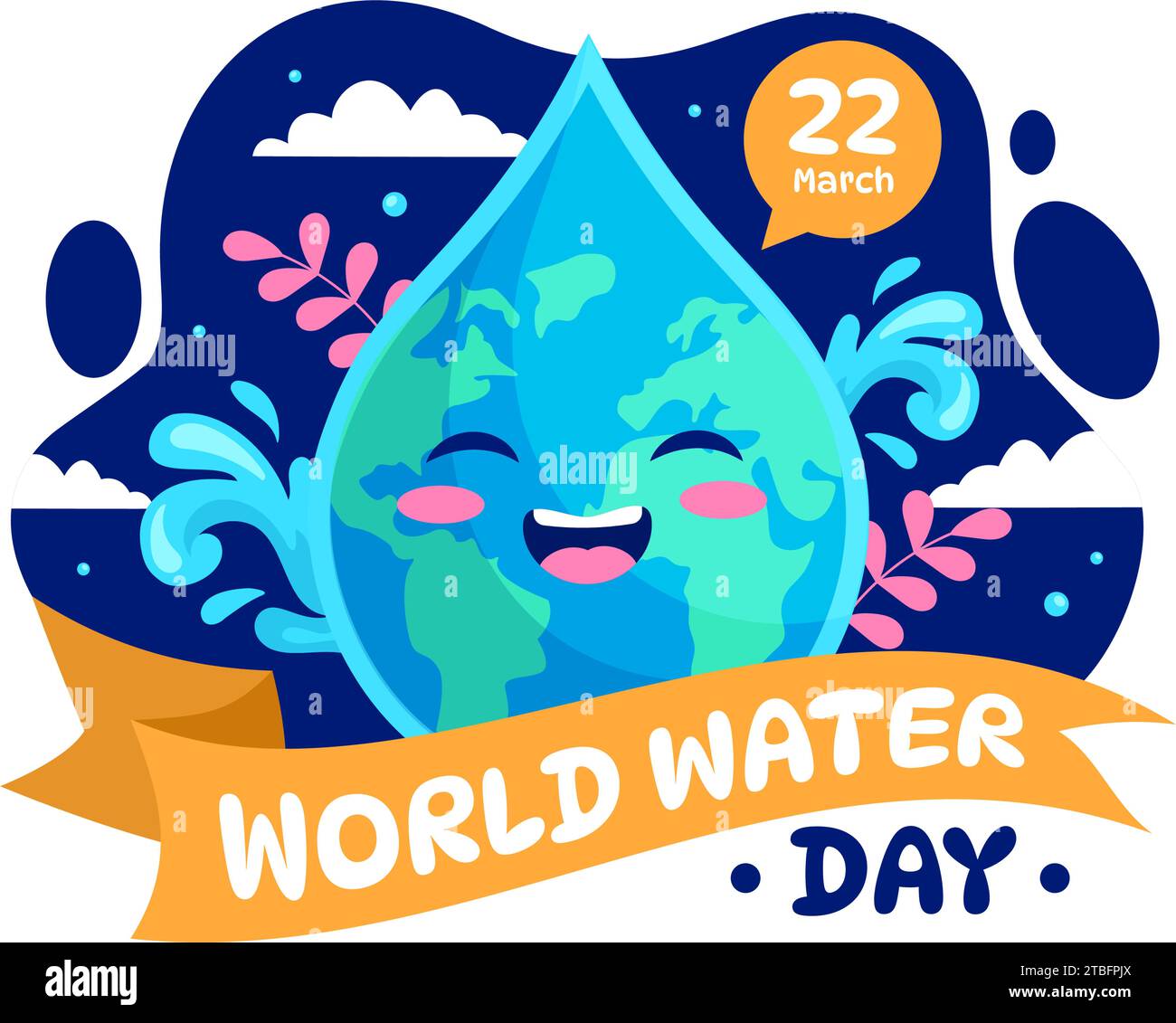 World Water Day Vector Illustration am 22. März mit Wassertropfen und Wasserhähnen, um die Erde zu retten und das Management von Süßwasser im Hintergrund Design Stock Vektor