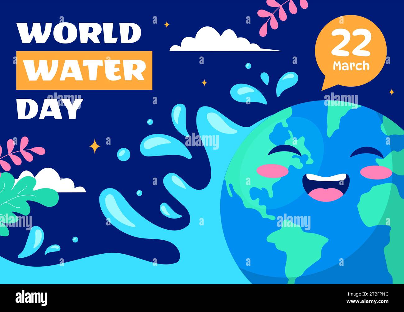 World Water Day Vector Illustration am 22. März mit Wassertropfen und Wasserhähnen, um die Erde zu retten und das Management von Süßwasser im Hintergrund Design Stock Vektor