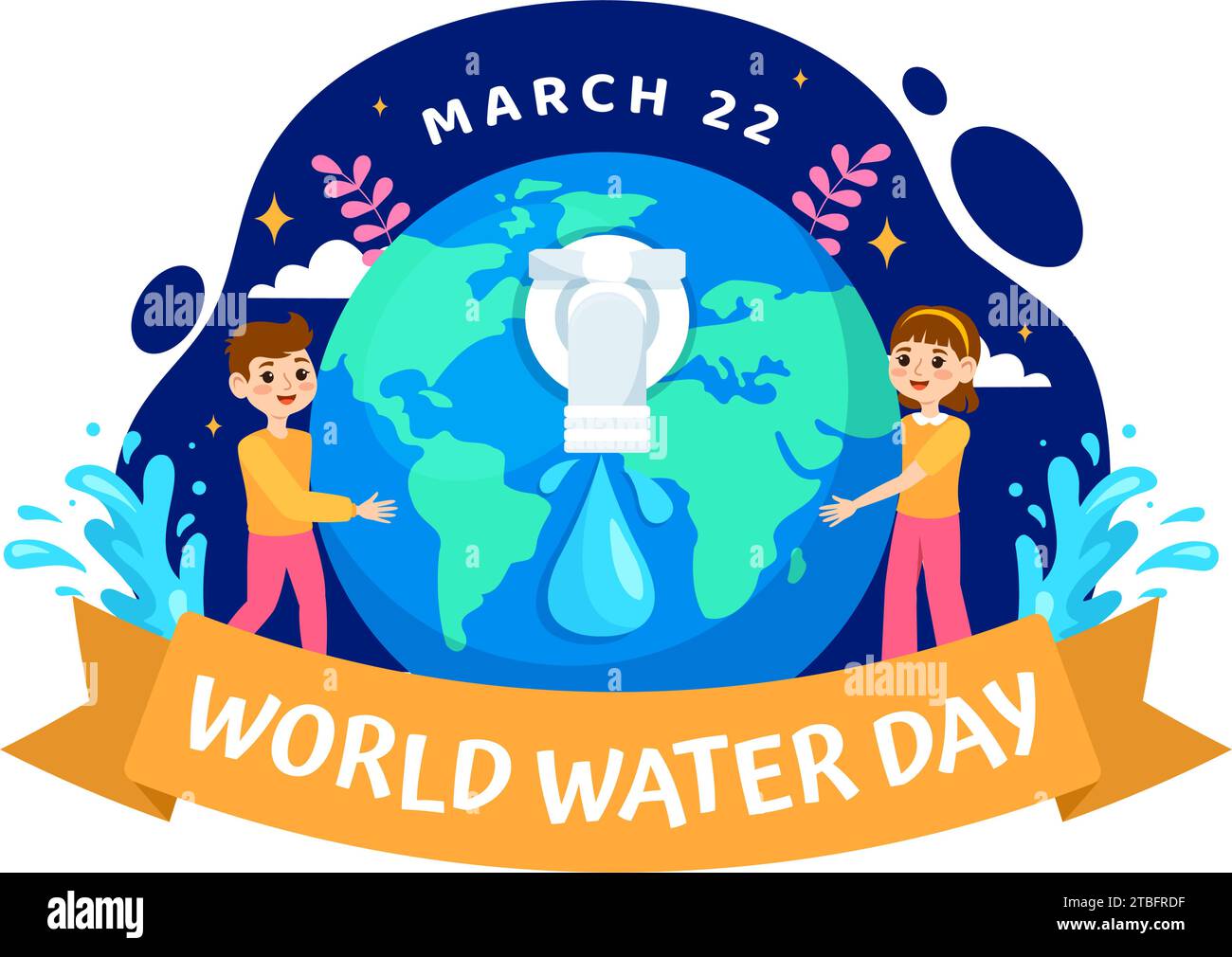 World Water Day Vector Illustration am 22. März mit Wassertropfen und Wasserhähnen, um die Erde zu retten und das Management von Süßwasser im Hintergrund Design Stock Vektor