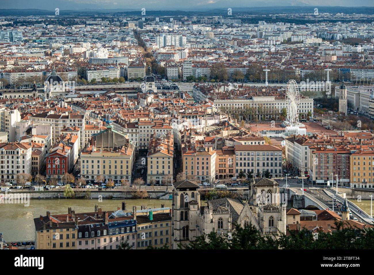 Blick auf das Stadtzentrum der Lyoner Metropole. Stockfoto