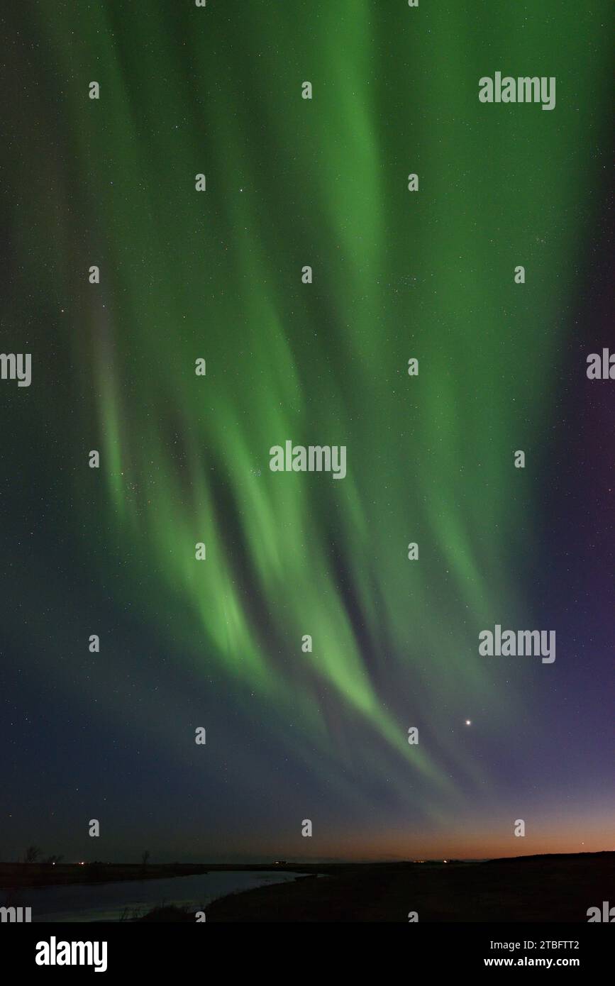 Aurora Borealis mit Venus und Jupiter vom Hotel Ranga am 14. März 20023 Stockfoto