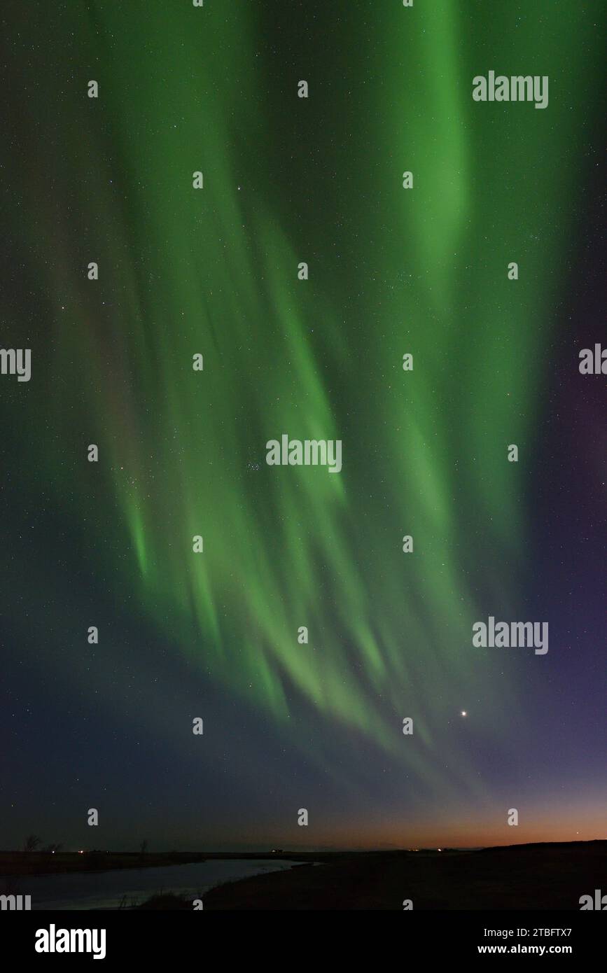 Aurora Borealis mit Venus und Jupiter vom Hotel Ranga am 14. März 20023 Stockfoto