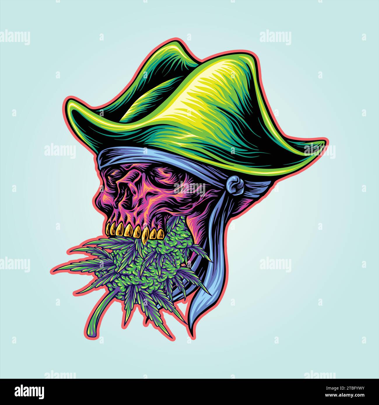 Piraten skurrile Cannabis Blatt Schädel erfreuen Vektor-Illustrationen für Ihre Arbeit Logo, Merchandise T-Shirt, Aufkleber und Label Designs, Poster, Gruß Stock Vektor