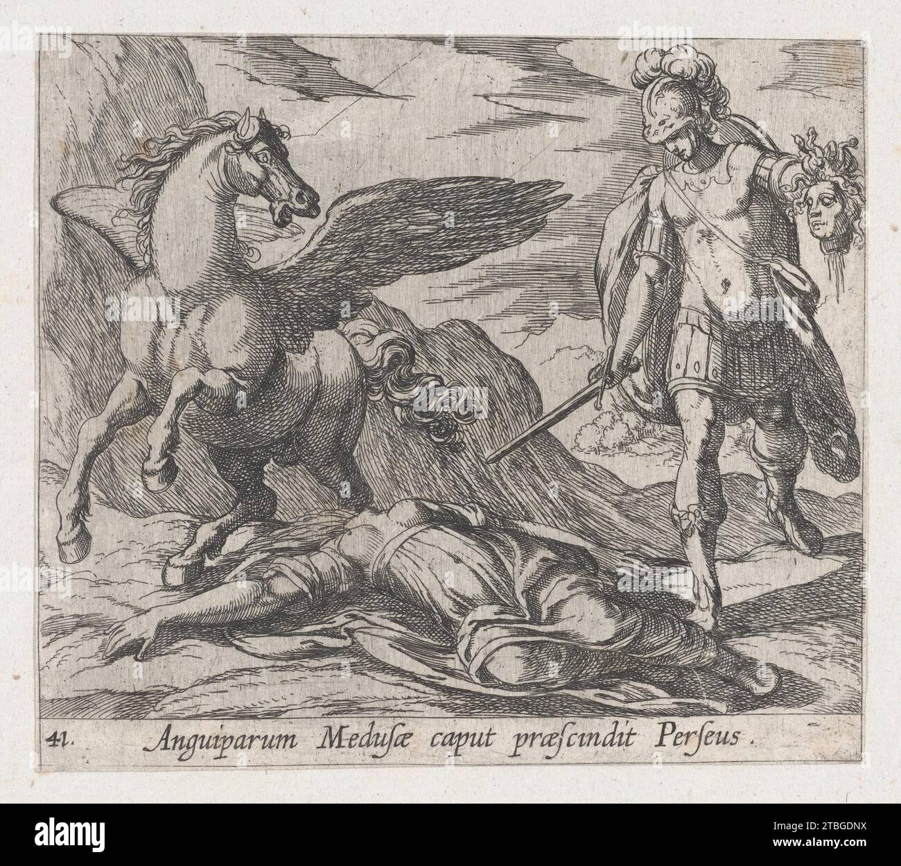Platte 41: Perseus Killing Medusa (Anguiparum Meduse caput praescundit Perseus), aus Ovids Metamorphosen 1951 von Antonio Tempesta Stockfoto