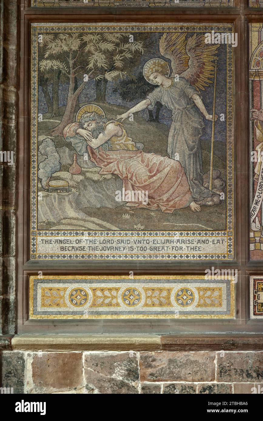 Sleeping Elijah, oder Elias (c900BC – c849BC), Prophet & Vater der Karmeliten, & Engel. Wandmosaik in Chester Cathedral England Großbritannien Stockfoto