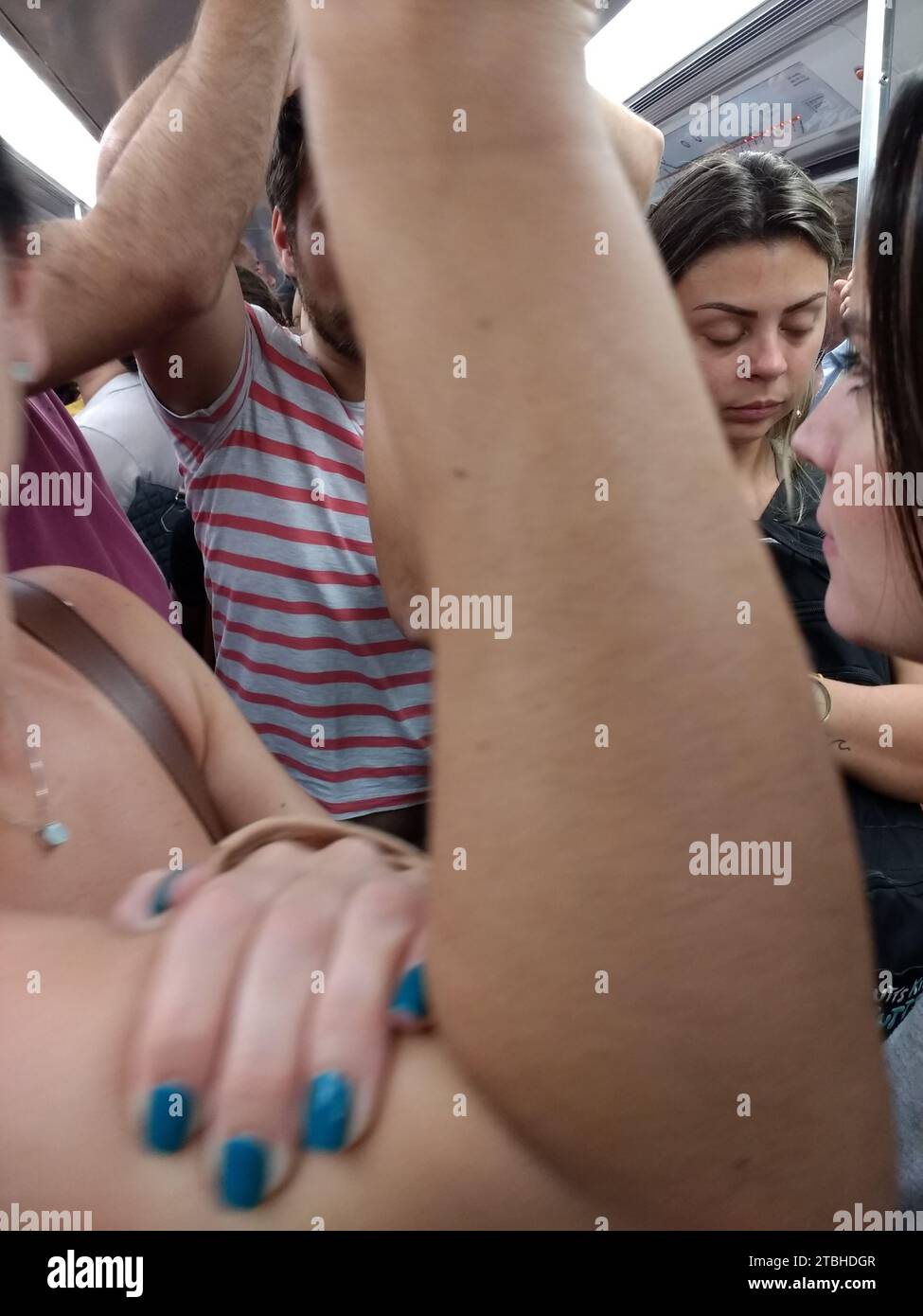 Überfüllte U-Bahn Rio de Janeiro, Brasilien. Stockfoto