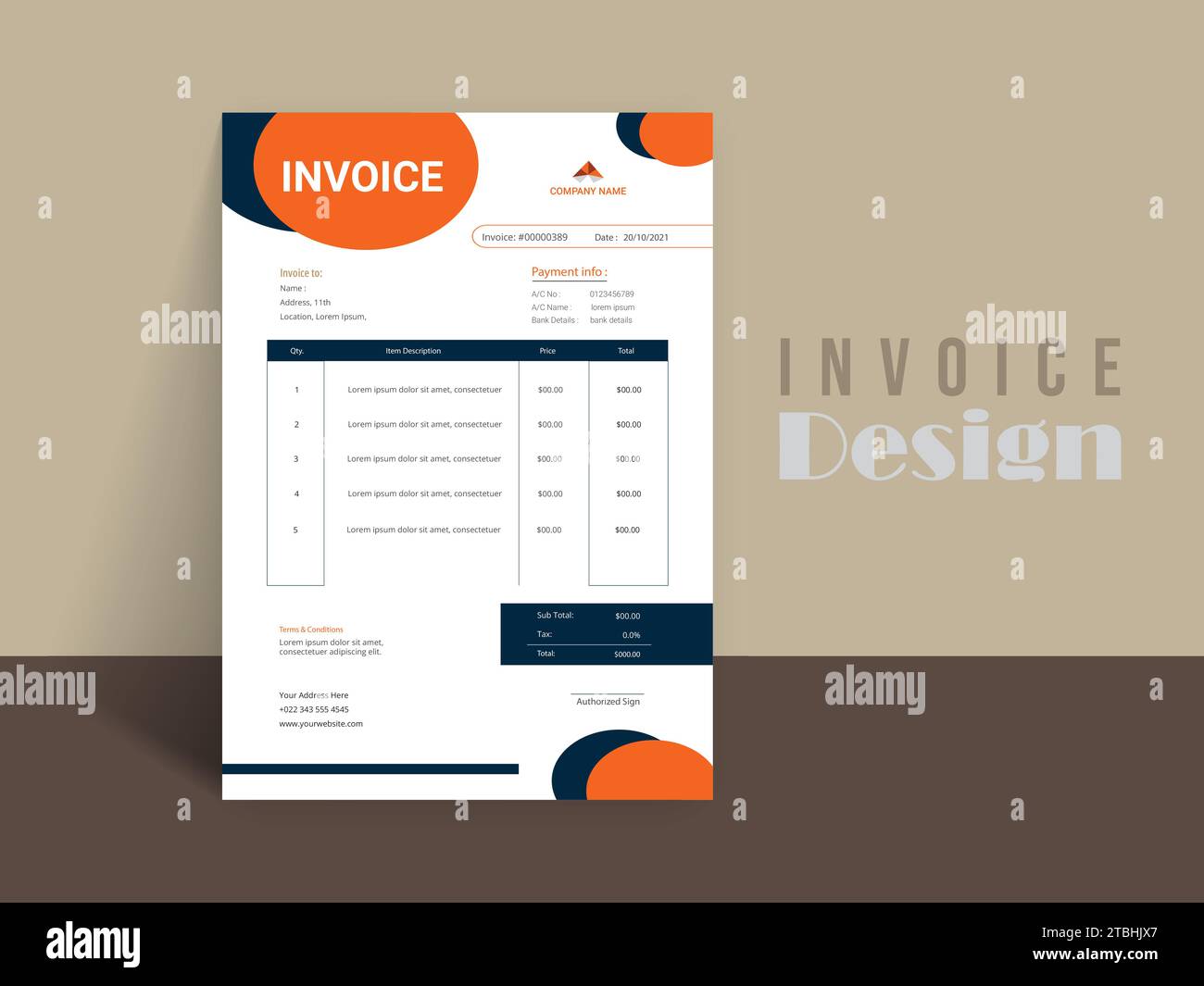Rechnungsdesign. Formularvorlage für Geschäftsrechnungen. Rechnungslegungsvorlagen für Angebote, Geldrechnungen oder Preislisten und Zahlungsvereinbarungen. Design des Steuerformulars Stock Vektor