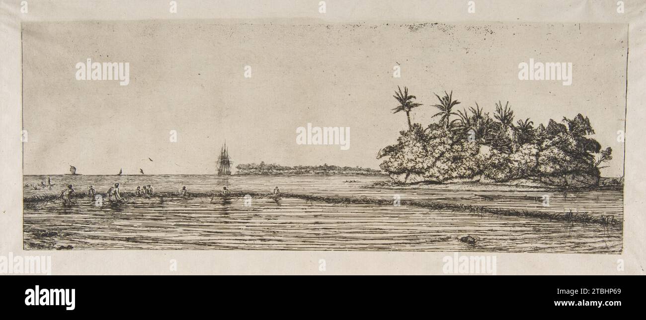 Oceanie: Ilots a Uvea (Wallis): Peche aux Palmes, 1845 (Oceania: Fishing, Near Islands with Palms in the UEA or Wallis Group, 1845) 1917 von Charles Meryon Stockfoto