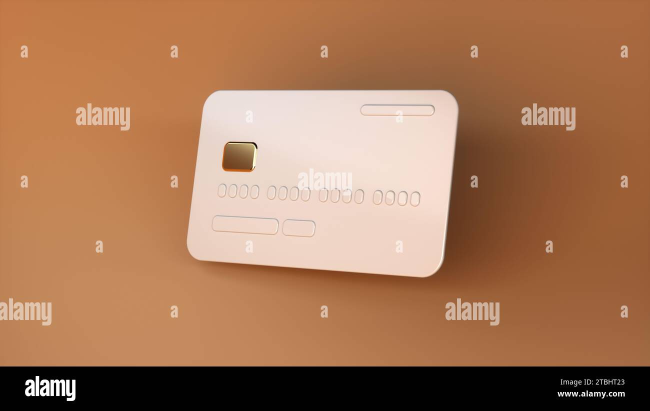 Weiße Kreditkarte auf Studio-Hintergrund. Online-Zahlung, mobiles Banking, Transaktion und Shopping-Konzept. Stockfoto