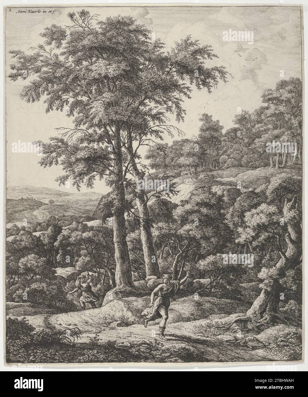 Landschaft mit Apollo und Daphne, aus der Serie von sechs mythologischen Szenen 1995 von Anthonie Waterloo Stockfoto