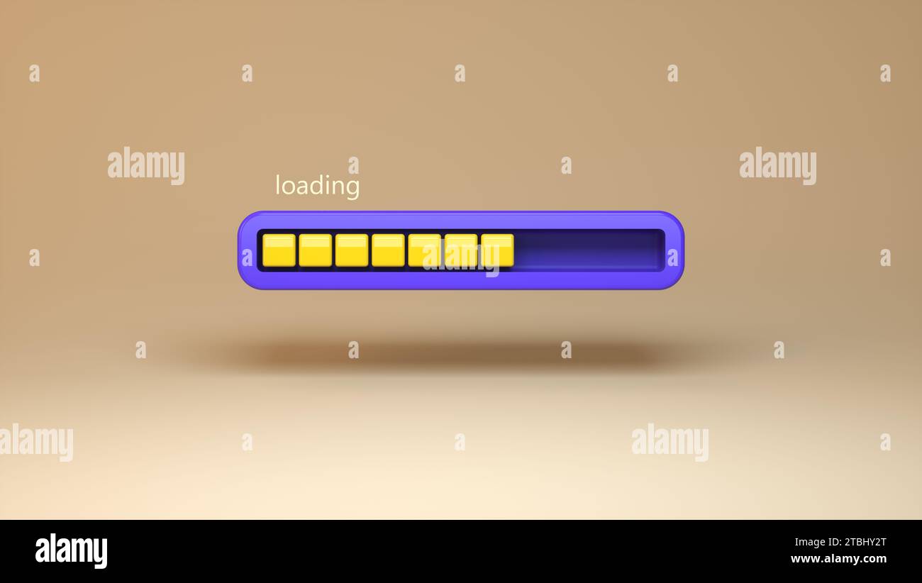 Blaues Ladesymbol, Download-Schild, gelbes Ladesymbol, Daten laden, Datei laden, Daten herunterladen, Ordner herunterladen, Datei hochladen. Stockfoto