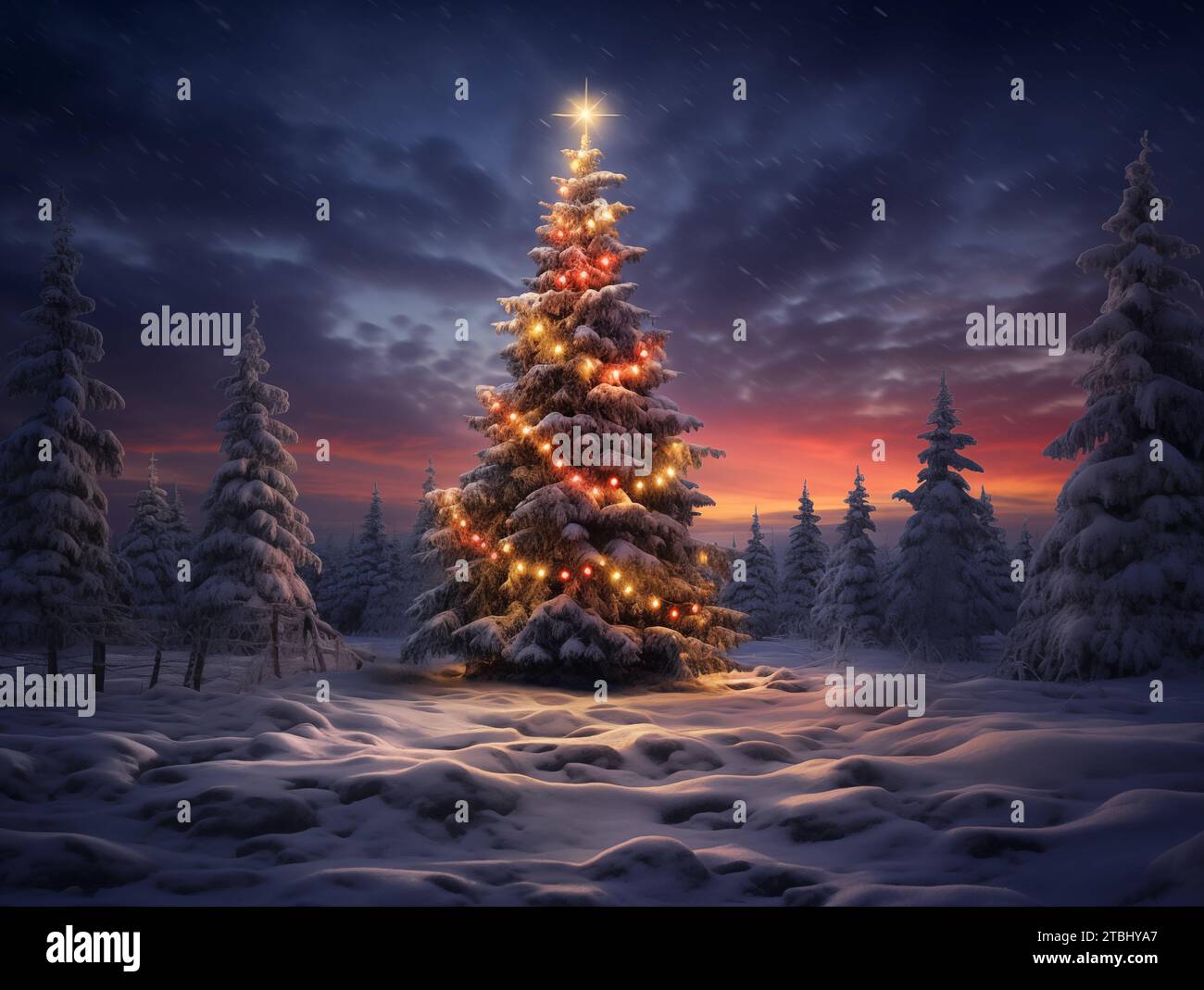 Weihnachtsbaum, Winter, Schnee, dezember, Weihnachten, Digitaler Hintergrund Stockfoto