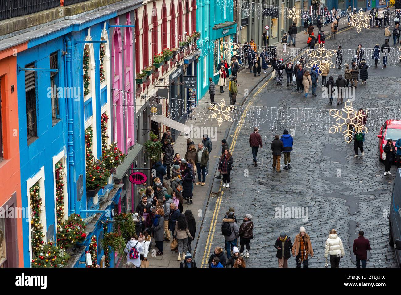 Victoria Street / West Bow eine berühmte Einkaufsstraße in Edinburgh Stockfoto