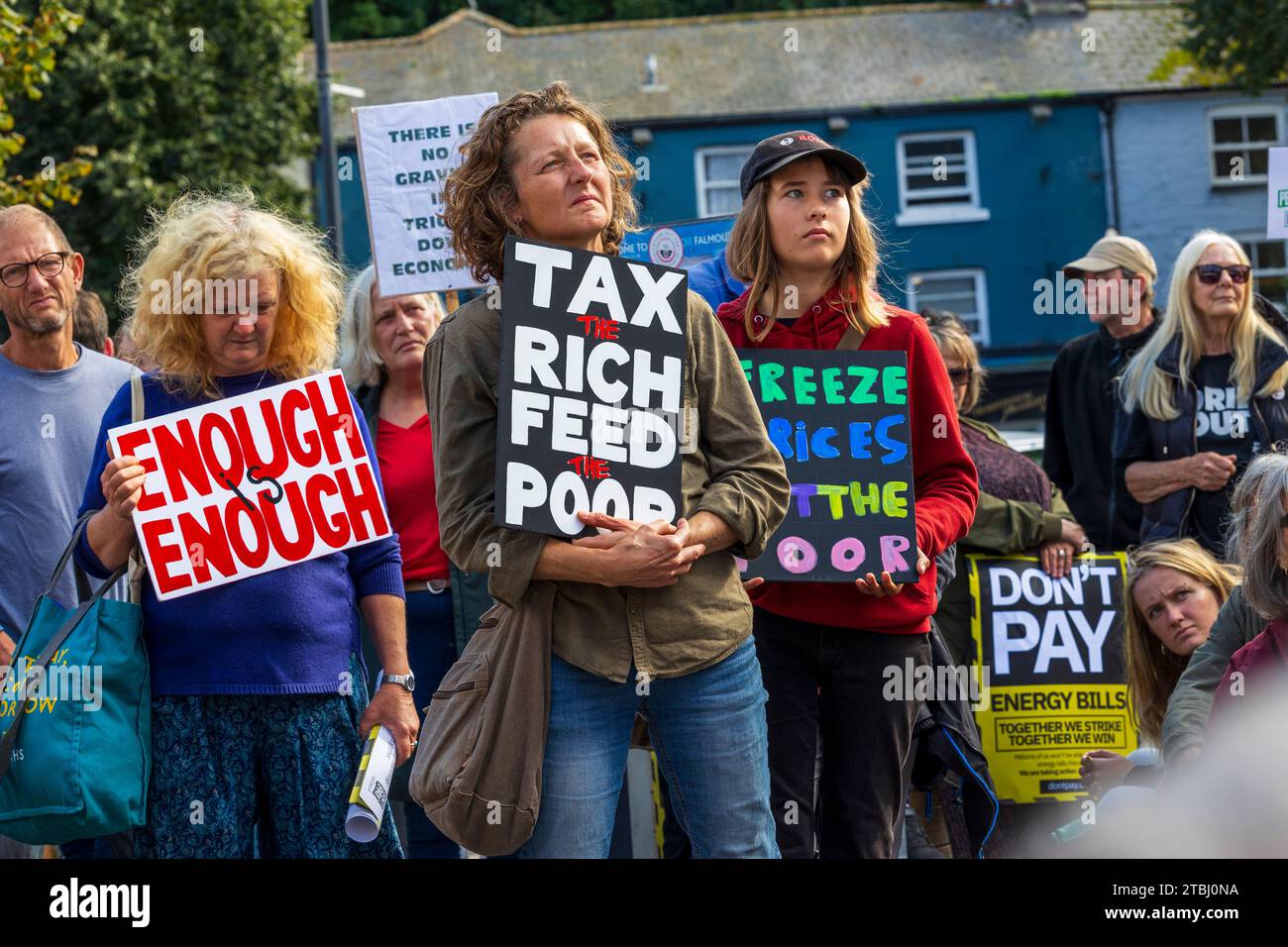 Falmouth, Cornwall Großbritannien - 10.01.22: Genug ist genug - Lebenshaltungskosten in Falmouth kommt es zu Protesten, da die Kraftstoffkosten weiter steigen. Stockfoto