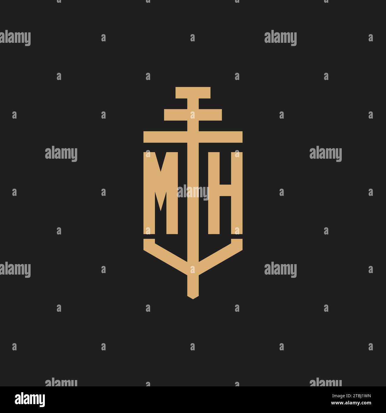 MH Initial-Logo-Monogramm mit Säulen-Icon-Design-Vektor, Anwaltskanzlei-Logo-Design-Inspiration Stock Vektor