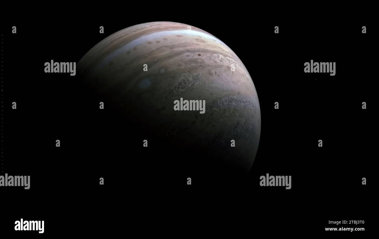 Blick auf die südliche Hemisphäre des Jupiters, aufgenommen von der Juno-Raumsonde. Stockfoto