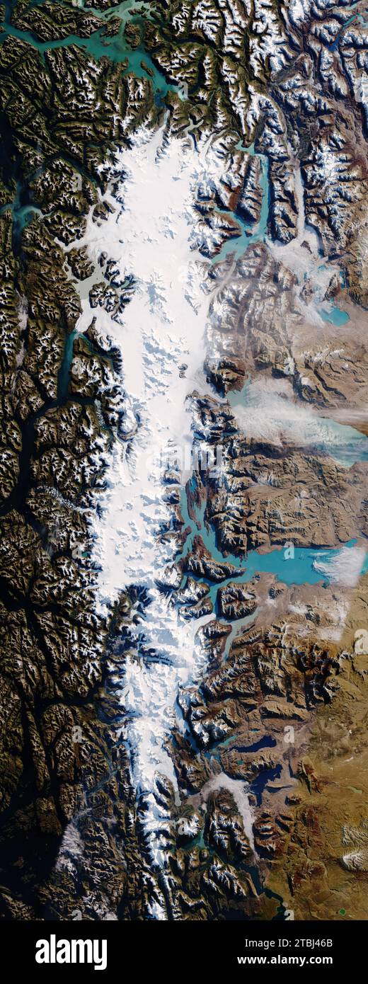 Mosaik des Südpatagonischen Eisfeldes in Chile und Argentinien. Stockfoto