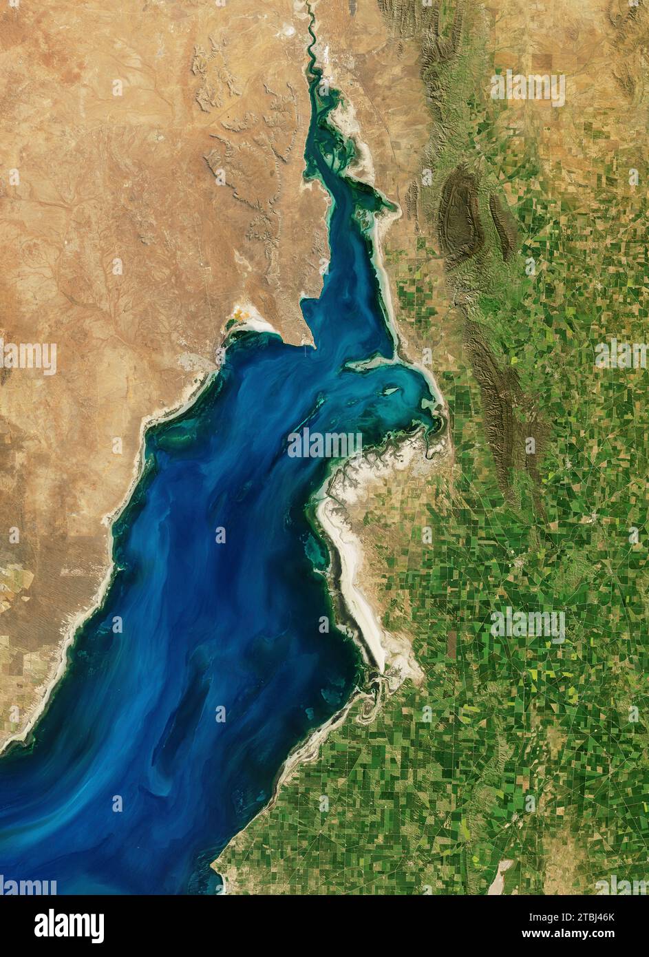 Satellitenbild der False Bay auf der Eyre Peninsula in Südaustralien. Stockfoto