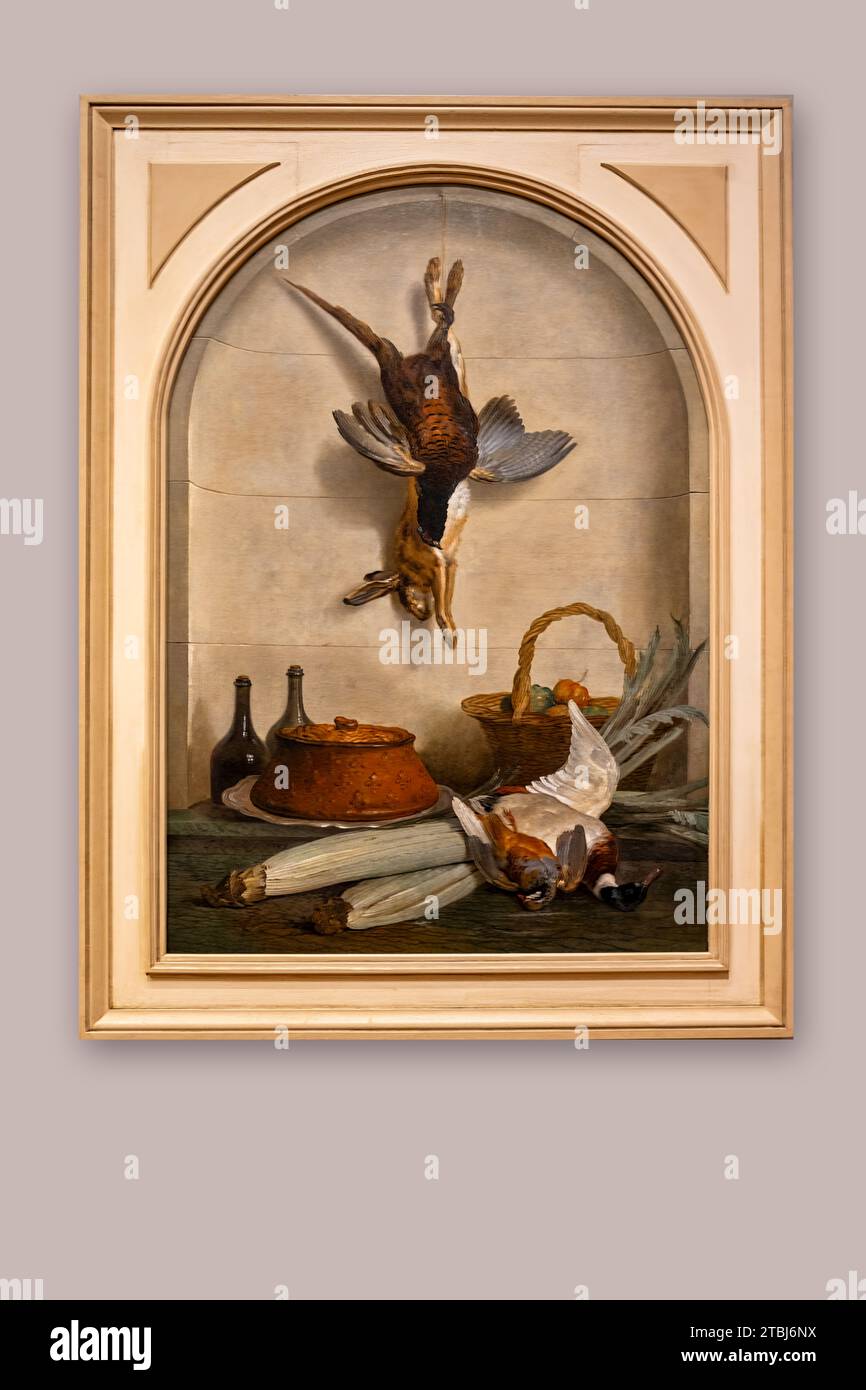 San Francisco, CA - 12.02.2023: Gemälde von Jean-Baptiste Oudry (Französisch, 1686-1755) The Pate, 1743, Trompe l'oeil Gemälde Öl auf Leinwand. Stockfoto