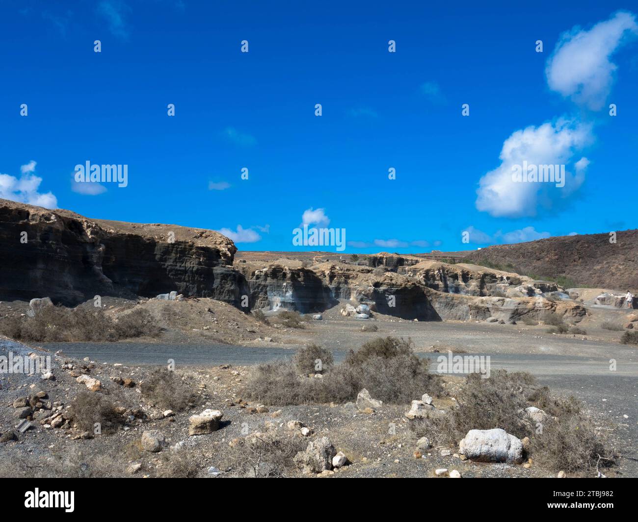 Panoramablick auf die einzigartigsten Felsformationen Lanzarotes. Genannt Stratified City oder Antigua rofera de Teseguite. Kanarische Inseln, Spanien, Europa. Stockfoto