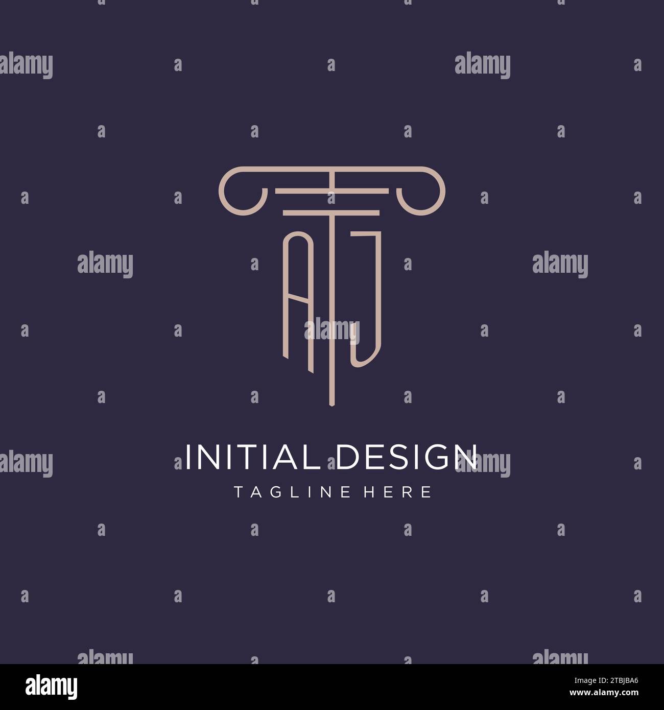 AJ Initial mit Säulen-Logo, Design-Ideen im Stil des luxuriösen Anwaltsbüros Stock Vektor