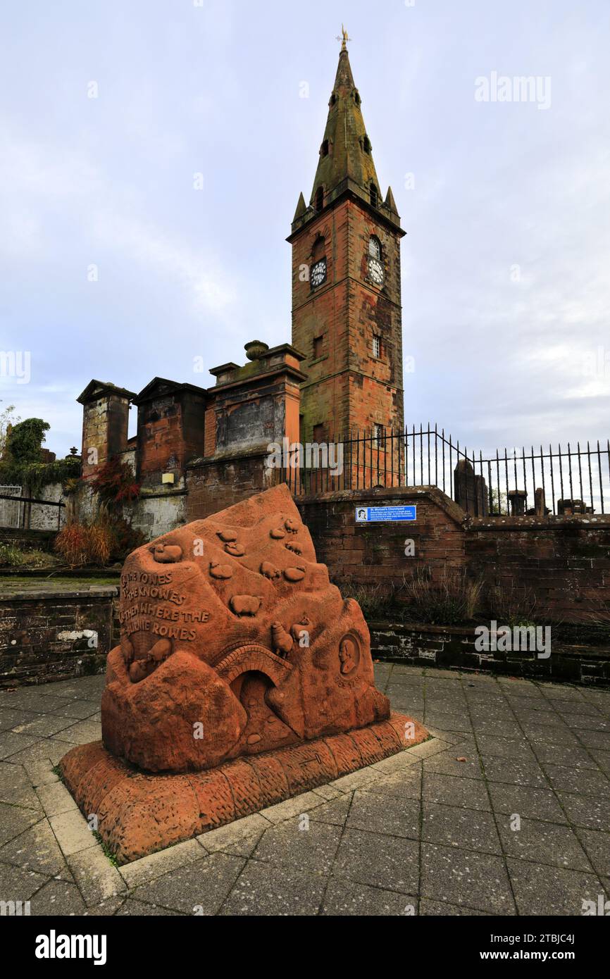 Das Gedicht Rock vor St Michael’s and South Parish Church, Dumfries Town, Dumfries and Galloway, Schottland, Großbritannien der Dichter Robert Burns ist in der beerdigten Kirche begraben Stockfoto
