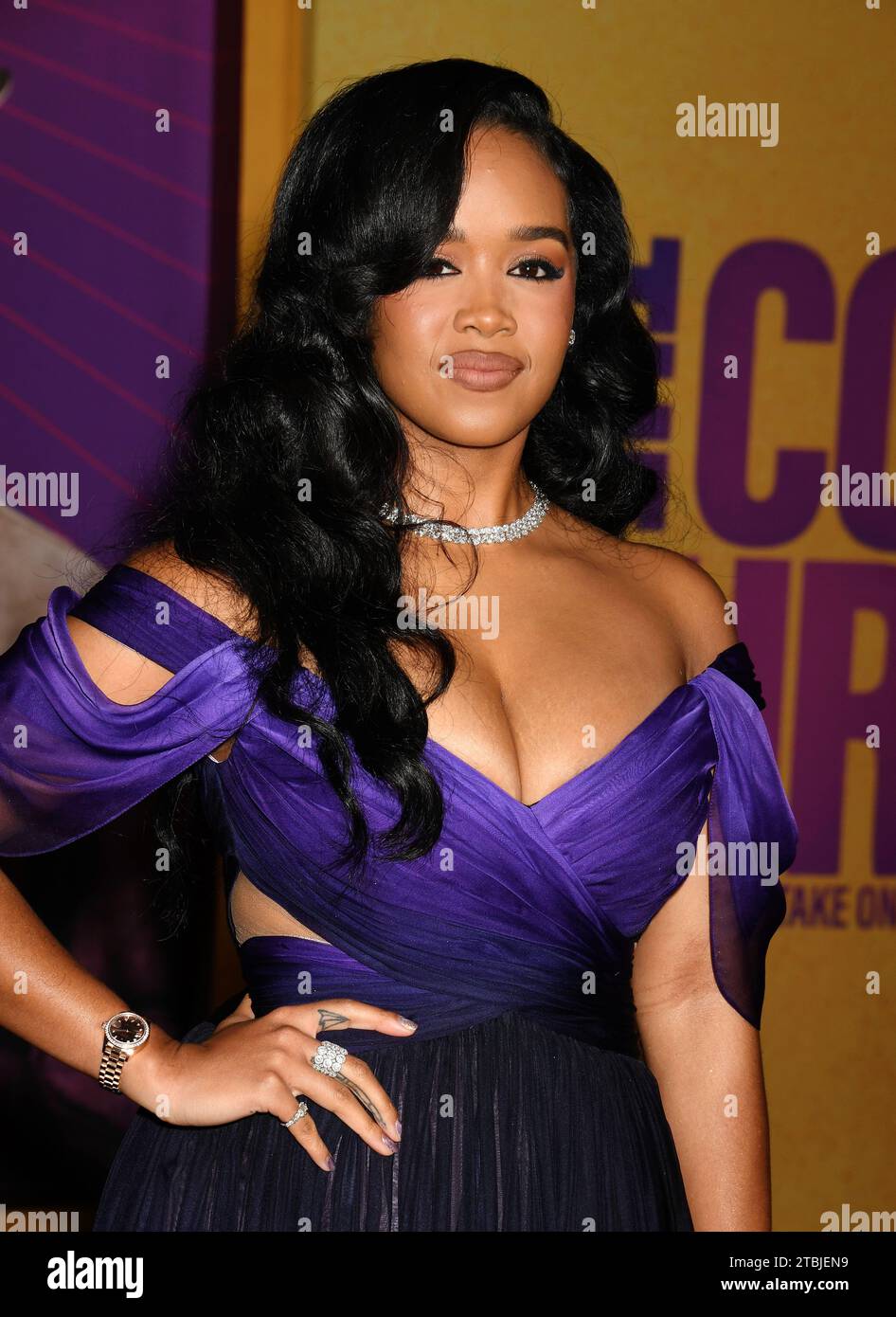 LOS ANGELES, KALIFORNIEN – 06. DEZEMBER: Gabriella Wilson aka H.E.R. nimmt an der Weltpremiere von Warner Bros. Teil. „The Color Purple“ im Academy Museum of Stockfoto