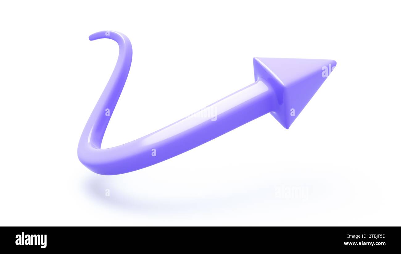 Geschwungenes Pfeilsymbol auf weißem Hintergrund für Website- und App-Symbol. Minimalistischer Cartoon-Stil. Abbildung 3D-Rendering. Stockfoto
