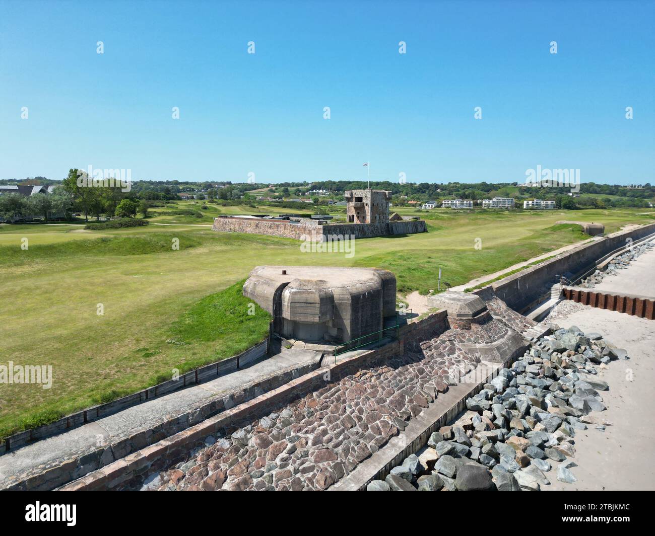 Deutsche Bunker aus dem 2. Weltkrieg, Gorey Jersey Drohne, Luft Stockfoto