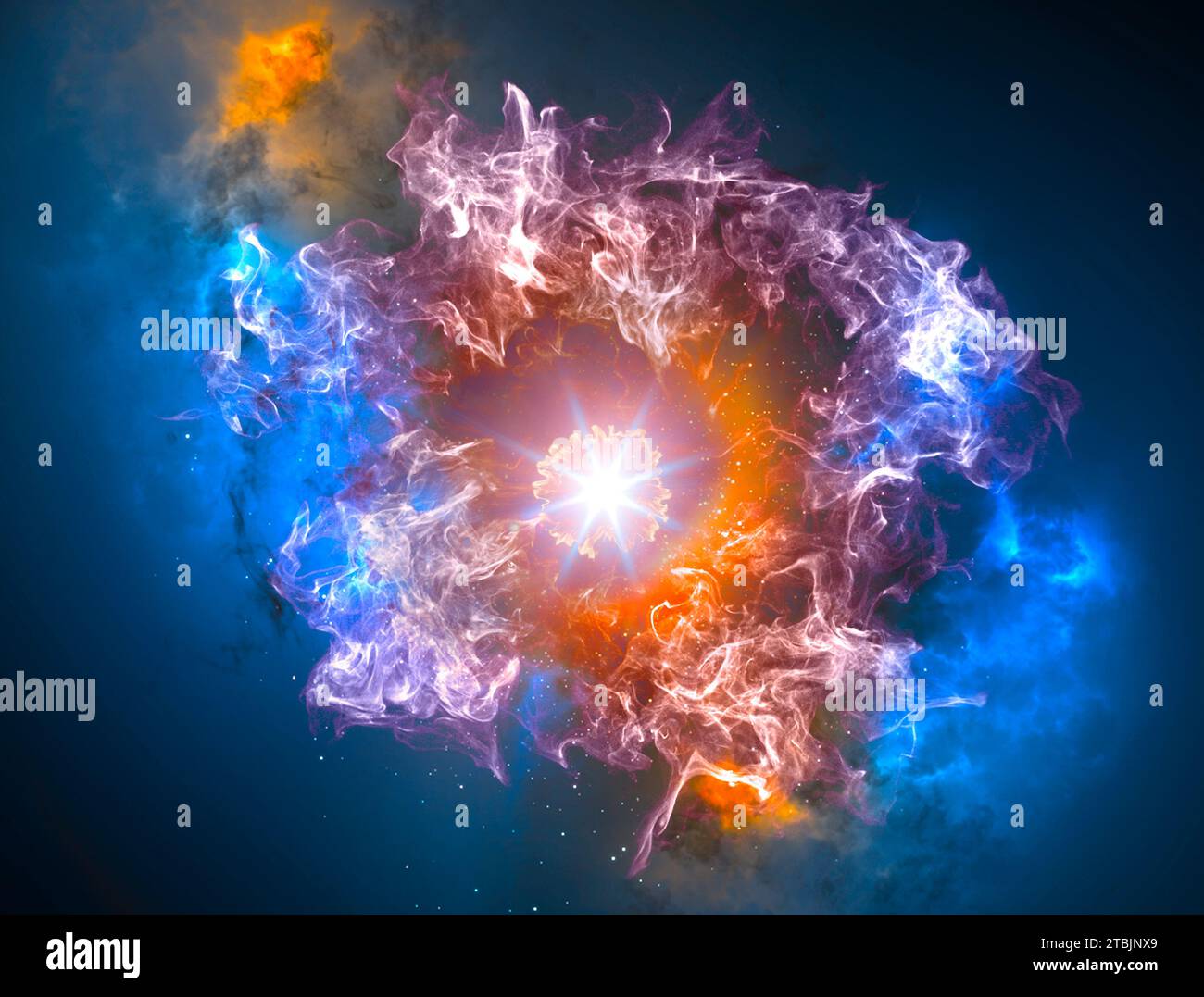 Nebel, Universumsraum, Galaxien Geburt der Sterne. Weltraumforschung. Neue Forschungswelten. Schöpfung des Universums, Big Bang. Deep Space Satellit. Stockfoto