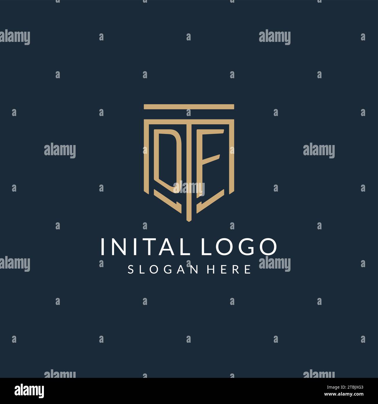 Initial DF Shield Logo Monoline Stil, moderne und luxuriöse Monogramm Logo Design Vektorgrafik Stock Vektor