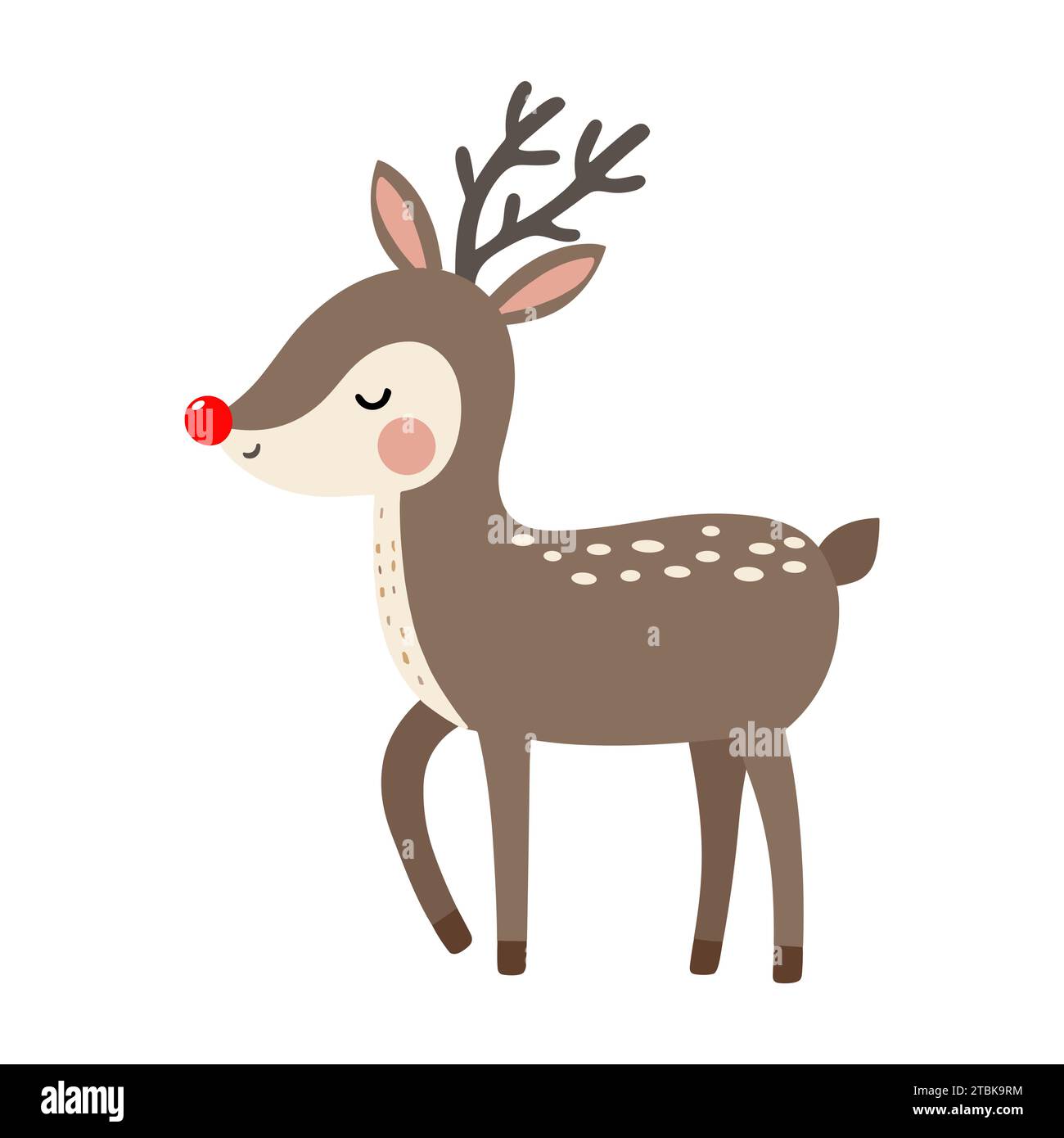 Rudolph Rentier-Illustration mit roter Nase für Kinder. Weihnachtsfiguren Clipart für Kinder Stock Vektor