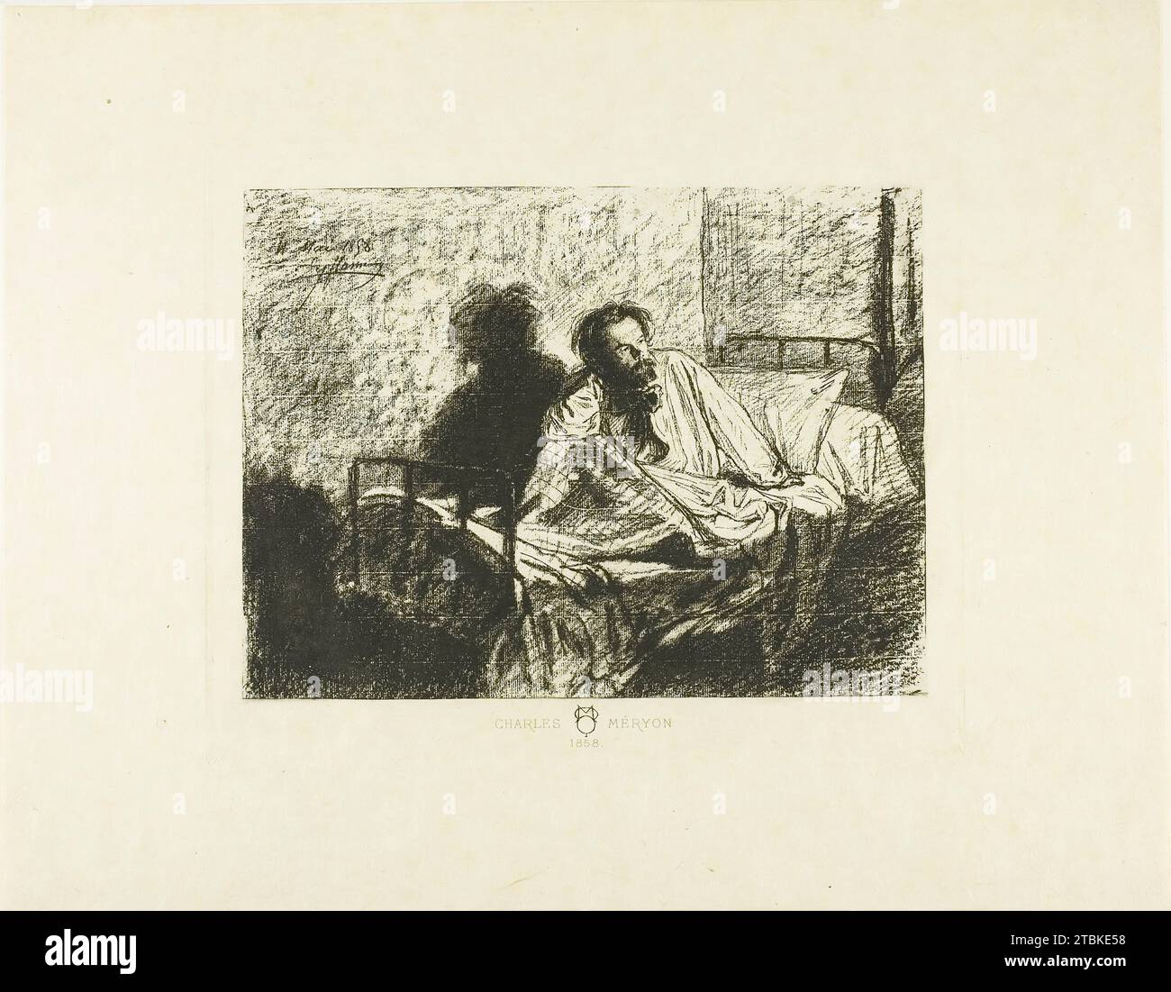 Porträt von Charles Meryon im Bett sitzend, 1858. Stockfoto