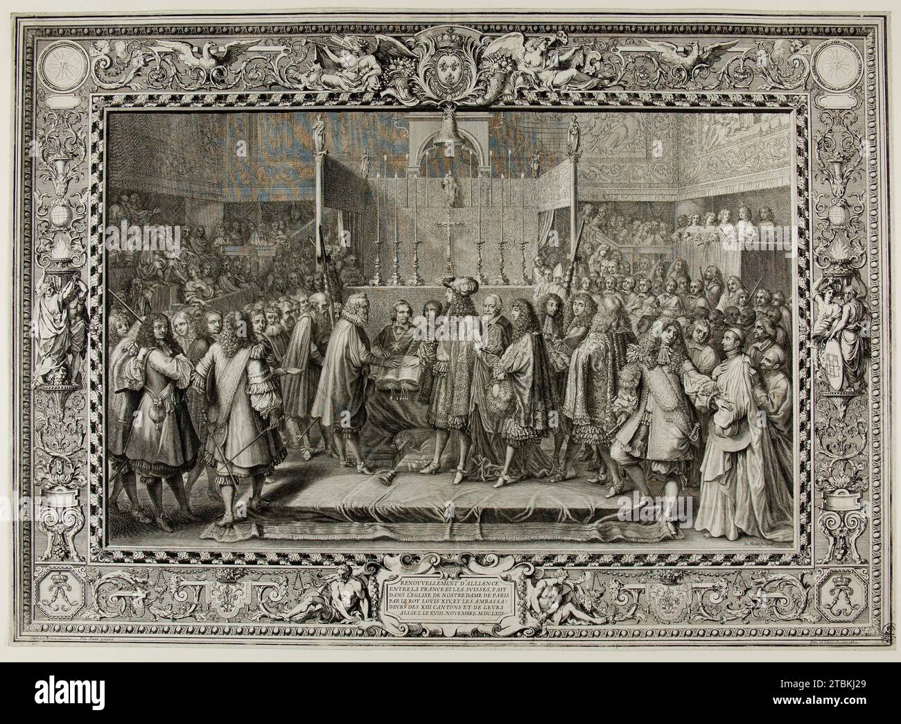 Erneuerung des Bündnisses zwischen den Franzosen und den Schweizern im Jahre 1663, 1682. Stockfoto