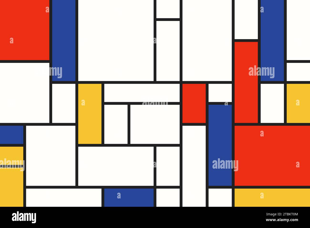 Von Mondrian inspirierte abstrakte digitale Kunst, asymmetrische Rechtecke, farbenfrohe Formen Stockfoto