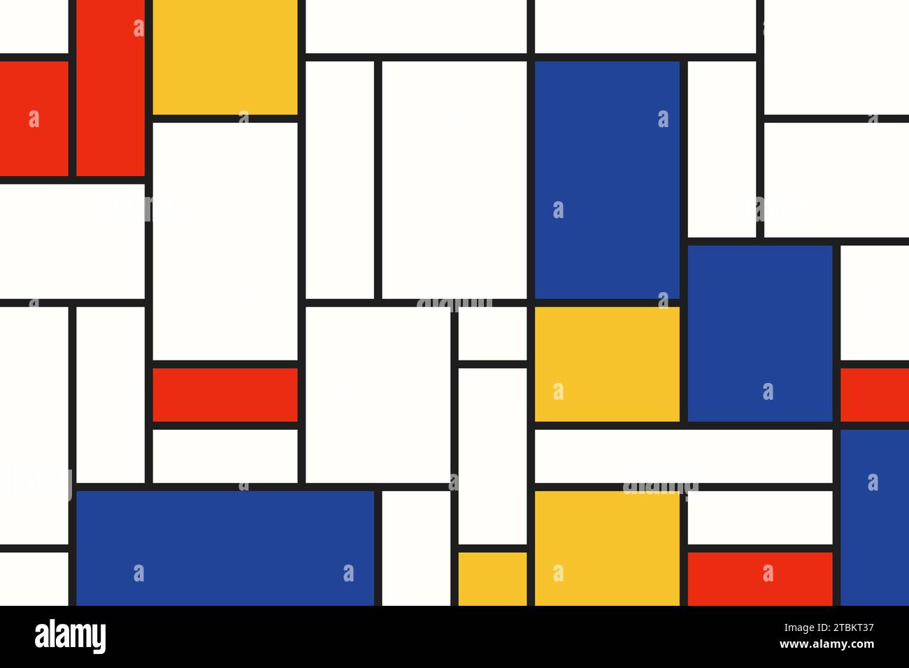 Von Mondrian inspirierte abstrakte digitale Kunst, asymmetrische Rechtecke, farbenfrohe Formen Stockfoto